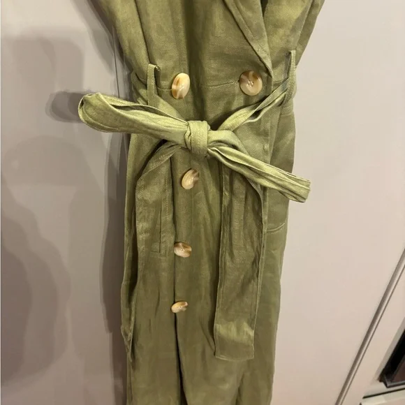 Elie Tahari Green Linen Double Breasted Shirt Dress 4 - Picture 4 of 7